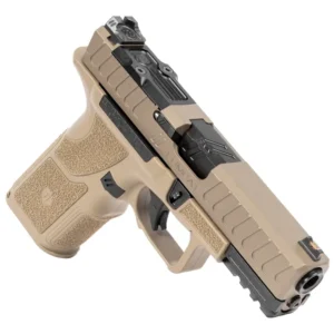 OZ9 V2 Combat Pistol FDE compact, off right side on a white background